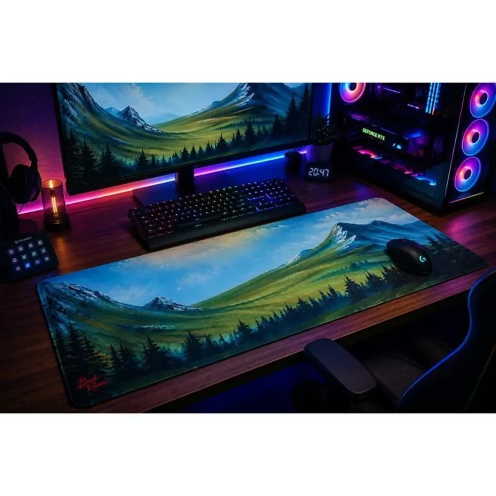 XXL Gaming Mouse Pad Bob Ross Mountain Lake Desk Mat 35.5x15.5 Non Slip